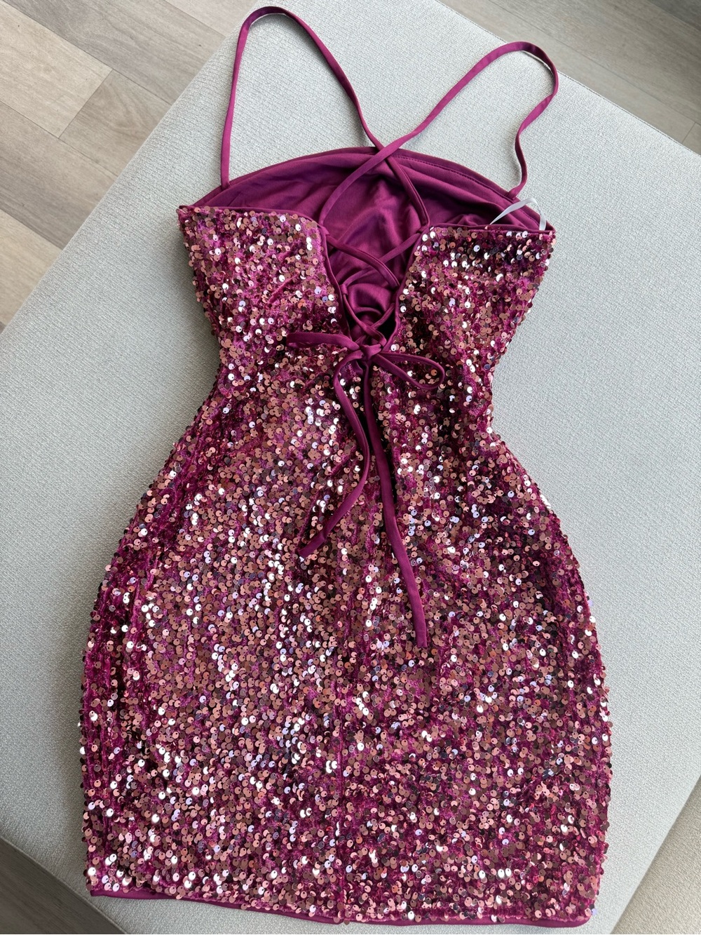 NWOT Lulu's Perfect Sparkle Mauve Sequin Lace-Up Mini Dress